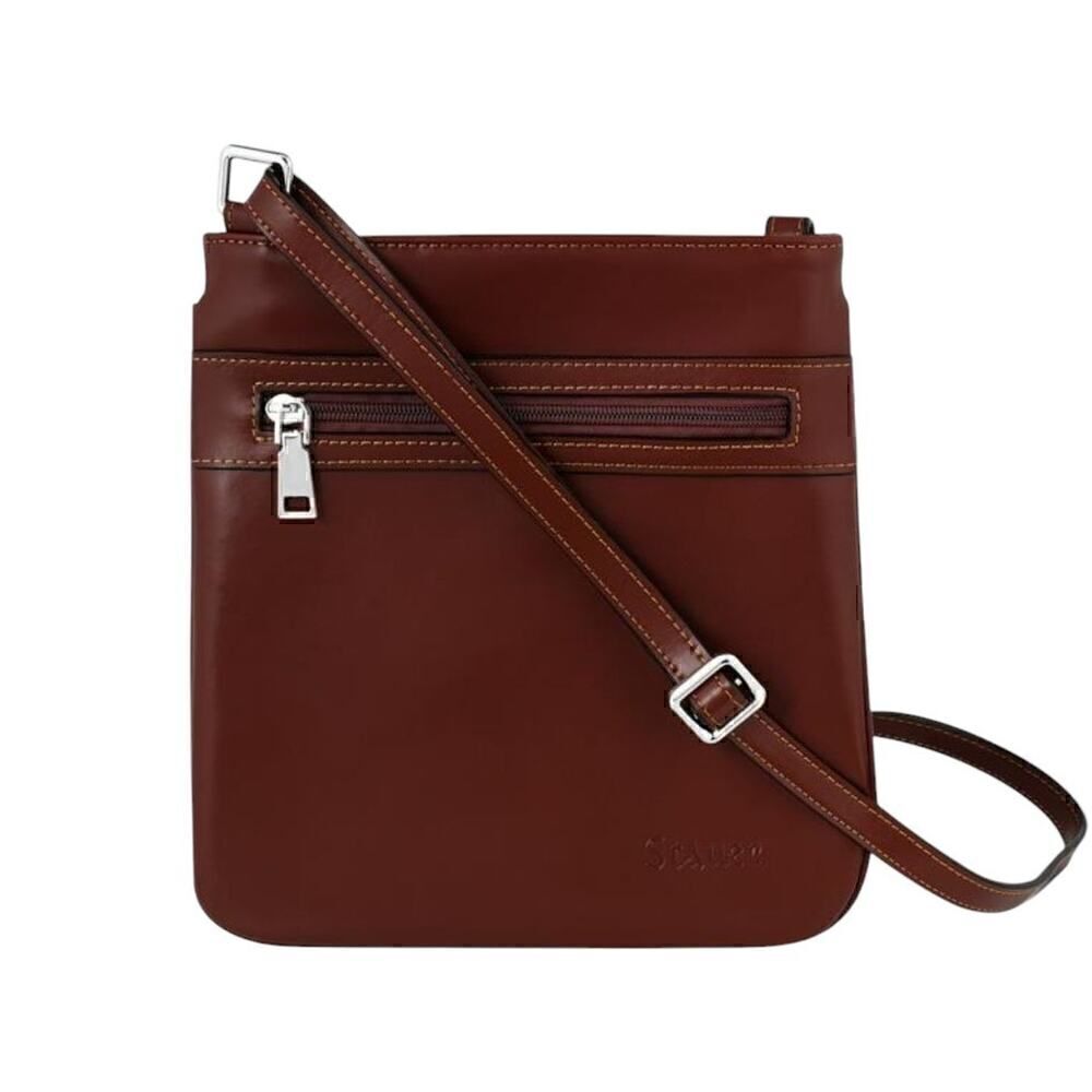 Stauer Women's Brooklyn Brown Leather Hip Bag Zip Pockets Adjustable Strap